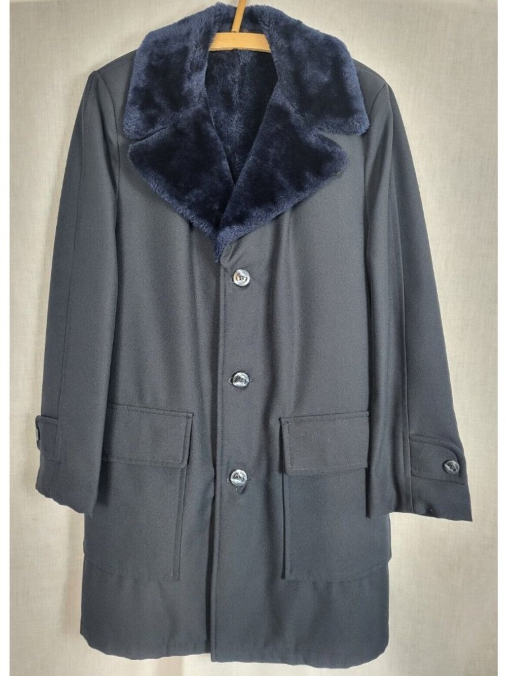 Vintage Men's Navy Trench Coat Lined All Weather Winter Long Warm Coat Sz M?